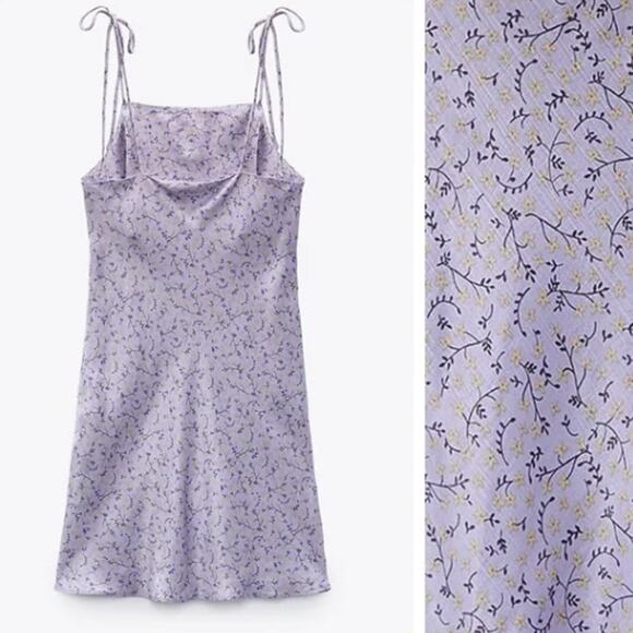 Zara Lilac Satin Effect Printed Mini Dress - Picture 4 of 8